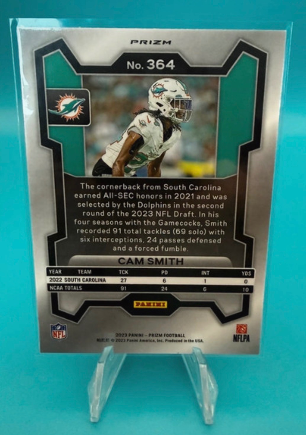 Cam Smith 2023 Panini Prizm Football Red Sprakle #364 Rookie Card back