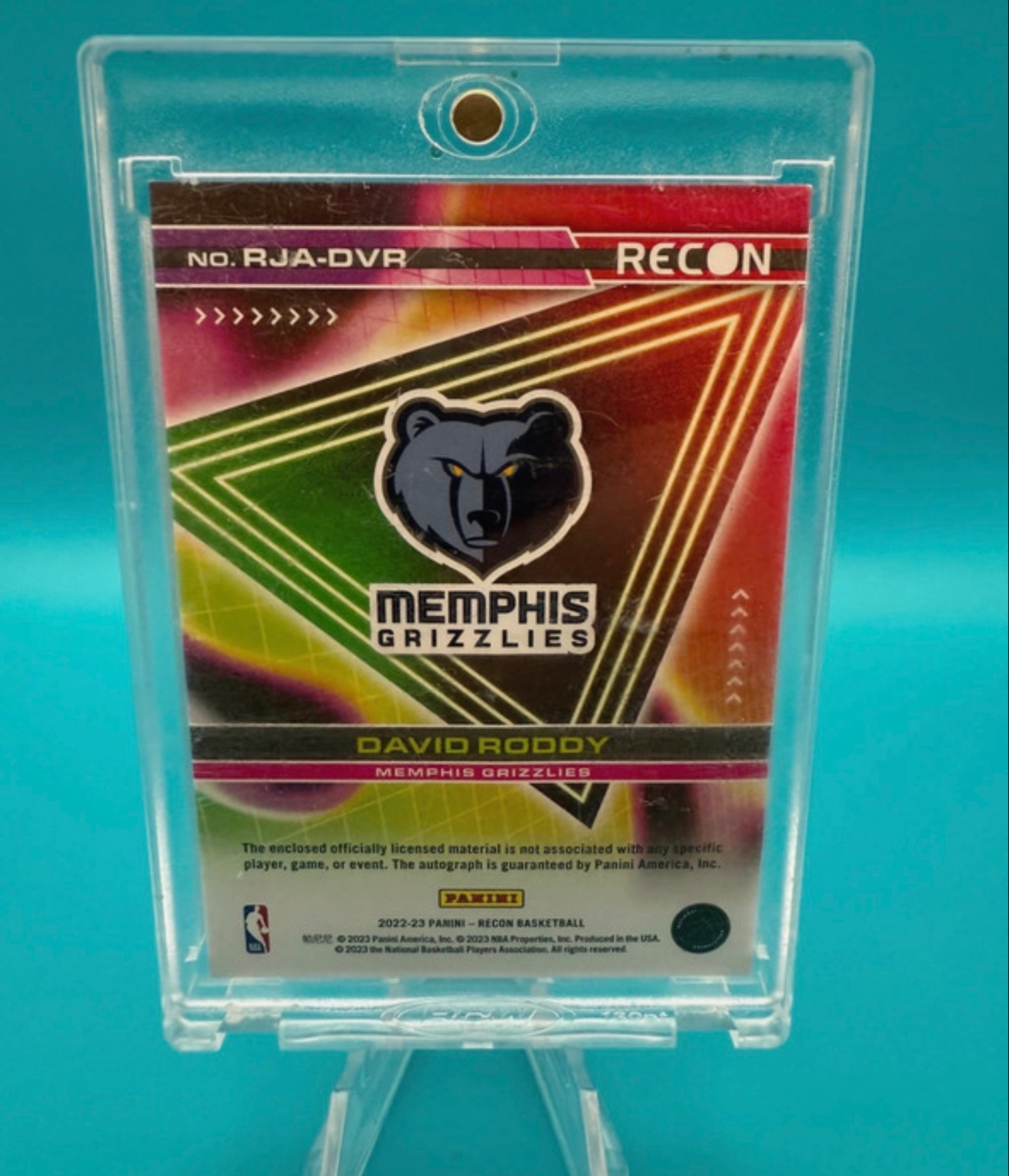 David Roddy 2022-23 Panini Recon Rookie Jersey Autographs #RJA-DVR Rookie Card back