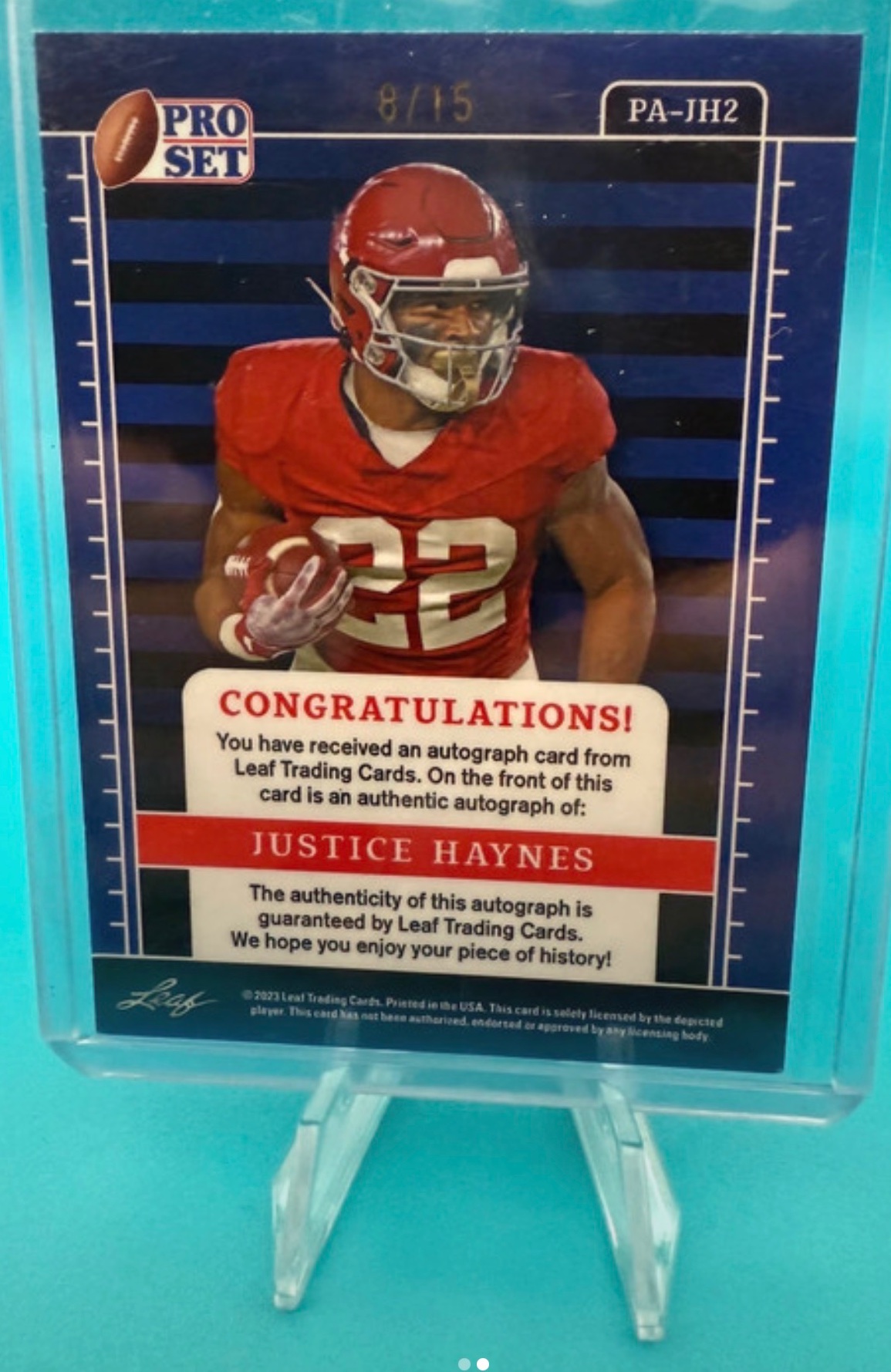 Justice Haynes 2023 Leaf Pro Set #PA-JH2 Rookie Card back