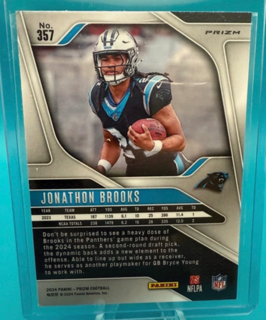 Jonathon Brooks 2024 Panini Prizm Football Pink Prizm #357 Rookie Card back