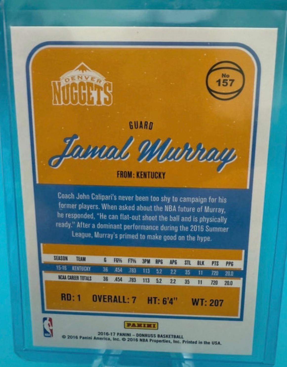 Jamal Murray 2016-17 Panini Donruss Basketball #157 Rookie Card back