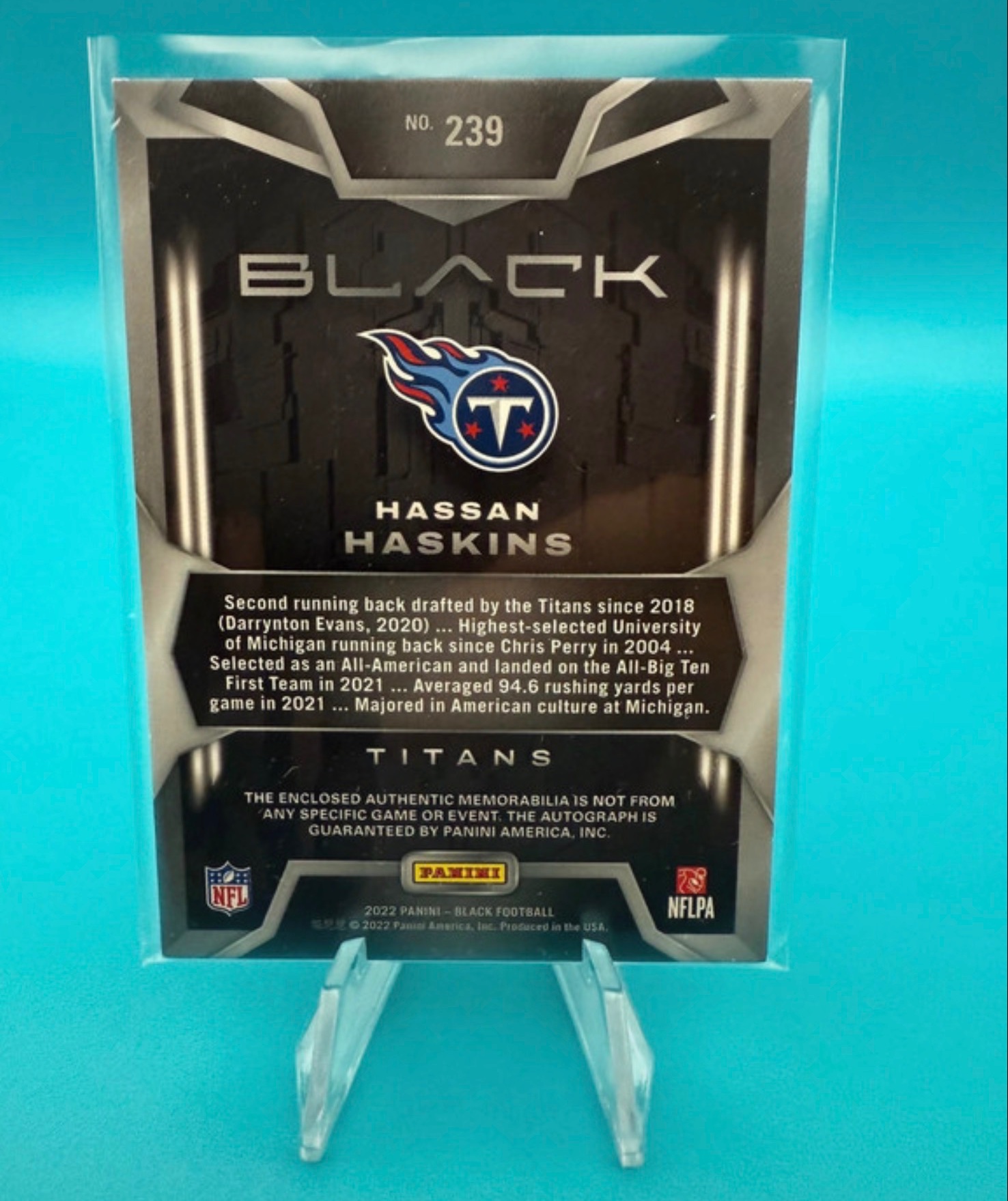 Hassan Haskins 2022 Panini Black Football #239 Rookie Card back