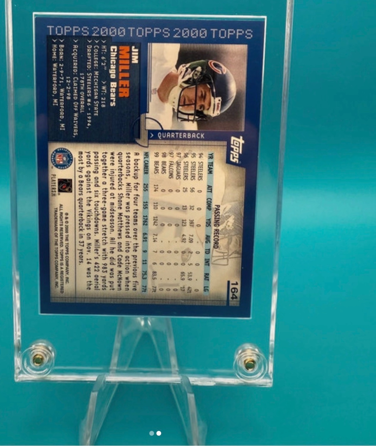 Jim Miller 2000 Topps #164 Card back