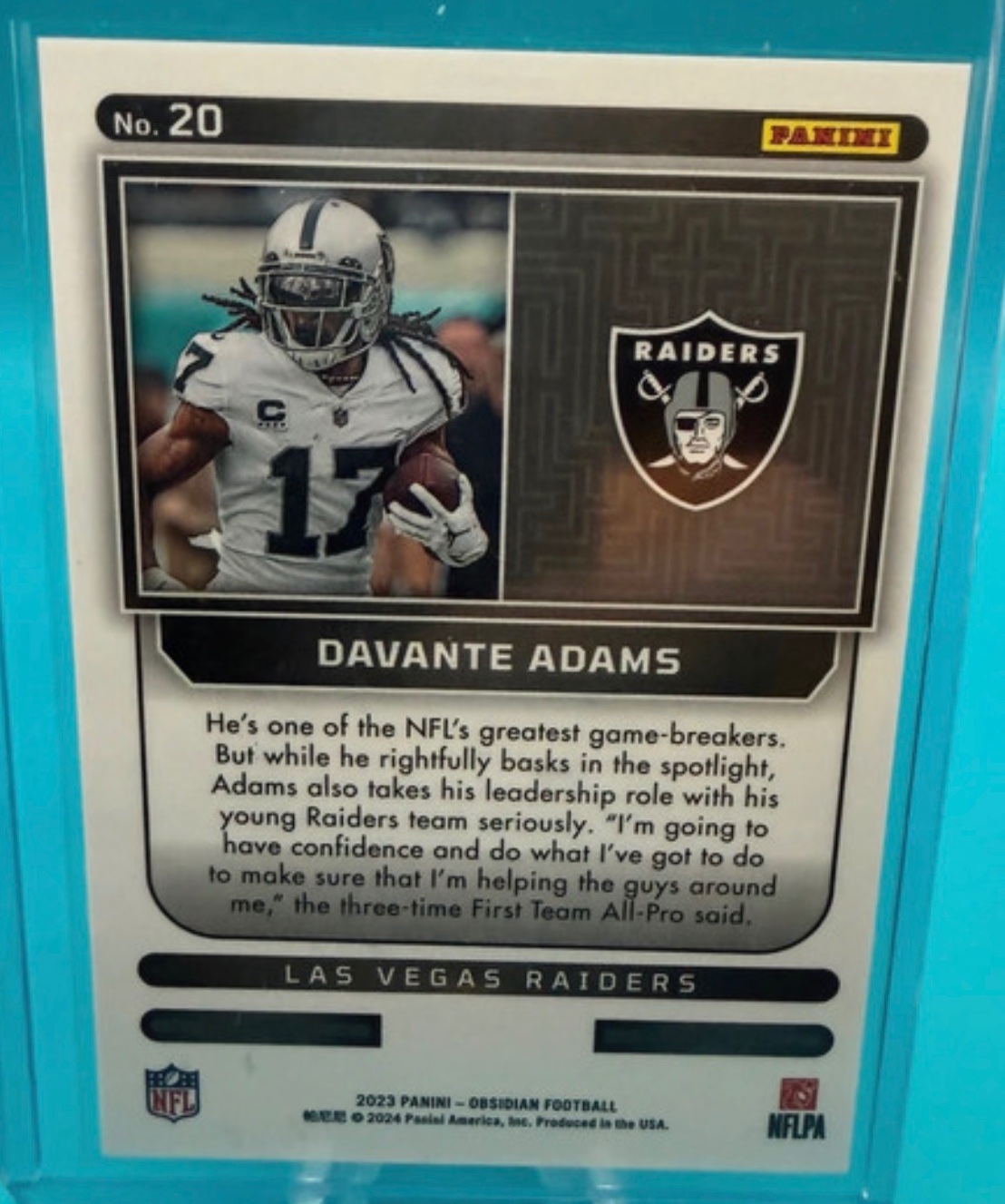 Davante Adams 2023 Panini Obsidian Football - Supernova Red Electric Etch #20 Card back